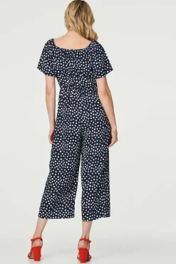 Polka Dot Print Angel Sleeve Jumpsuit