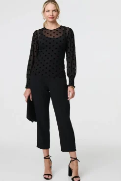 Polka Dot Sheer Mesh Puff Sleeve Blouse