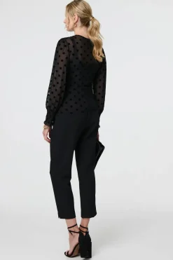 Polka Dot Sheer Mesh Puff Sleeve Blouse