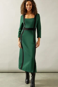 Ponte Contrast Button Midi Dress