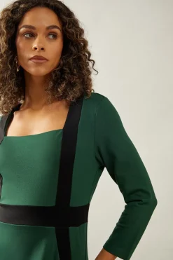 Ponte Contrast Button Midi Dress