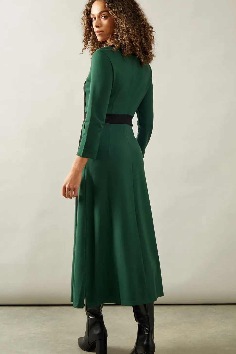 Ponte Contrast Button Midi Dress