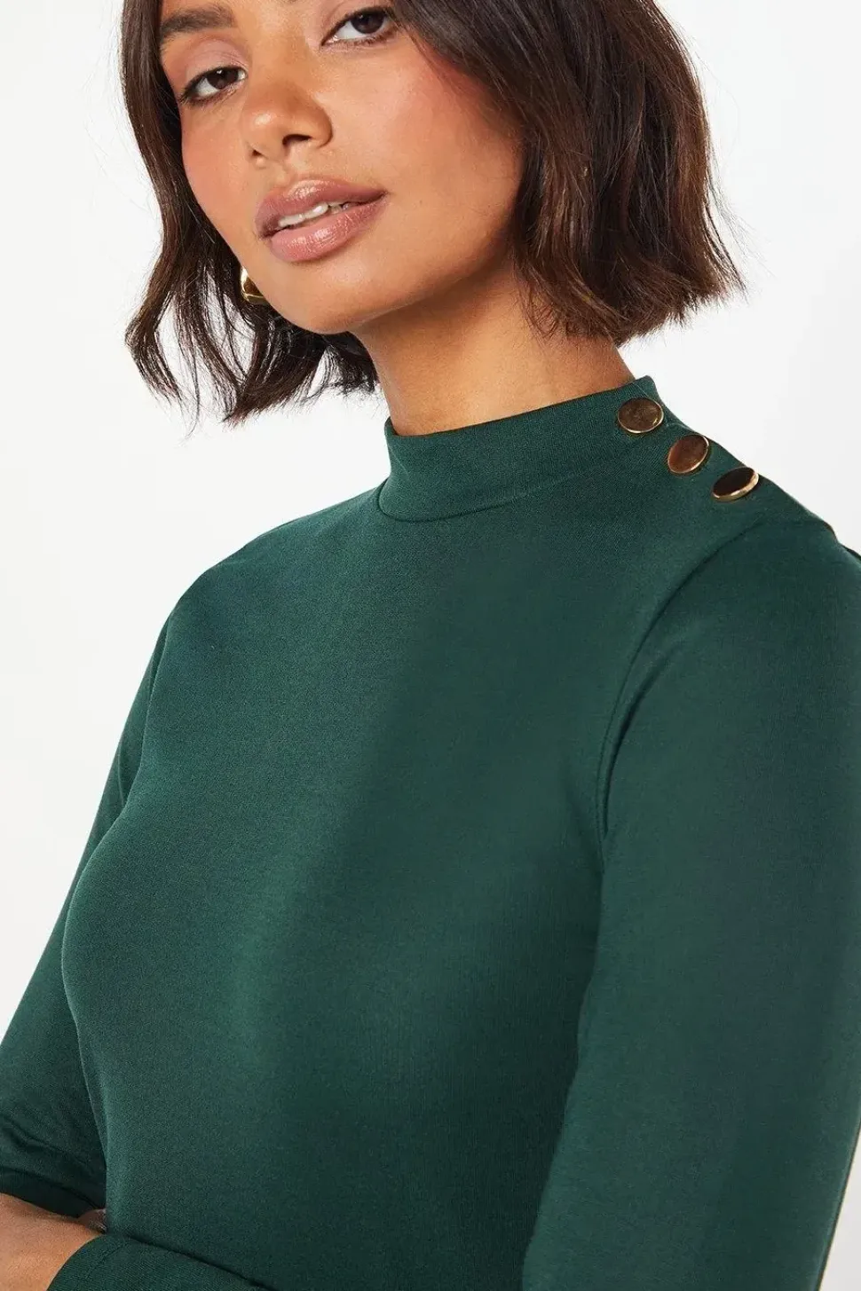 Ponte High Neck Button Mini Dress