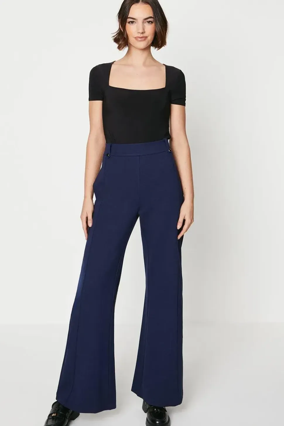 Ponte Wide Leg Trouser With Metal Zip Detail