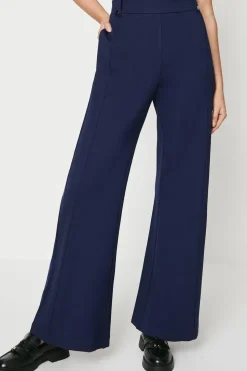 Ponte Wide Leg Trouser With Metal Zip Detail
