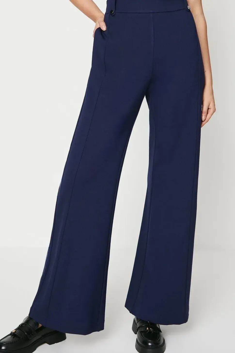 Ponte Wide Leg Trouser With Metal Zip Detail