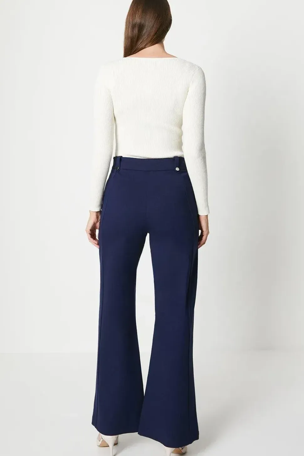 Ponte Wide Leg With Waist Metal Trim Detail