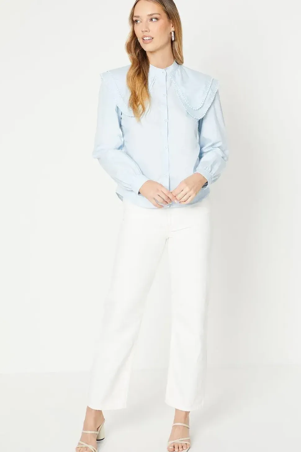 Poplin Collared Lace Trim Blouse