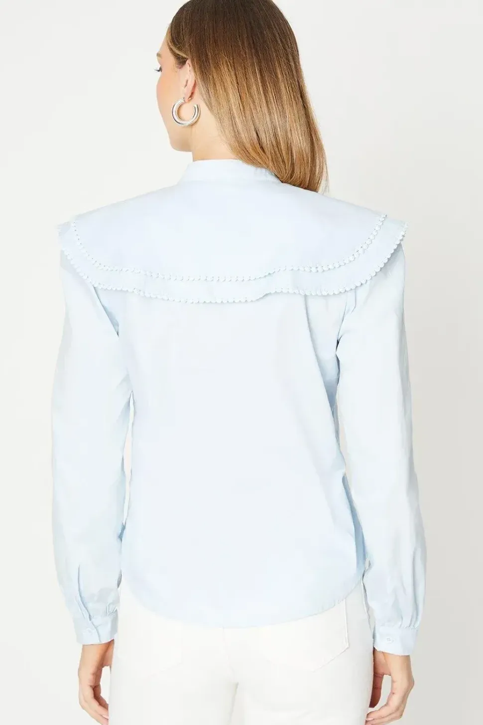 Poplin Collared Lace Trim Blouse
