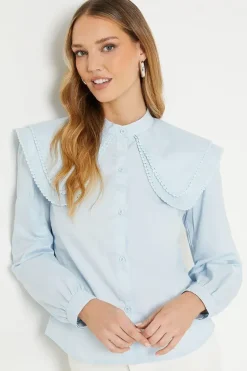 Poplin Collared Lace Trim Blouse