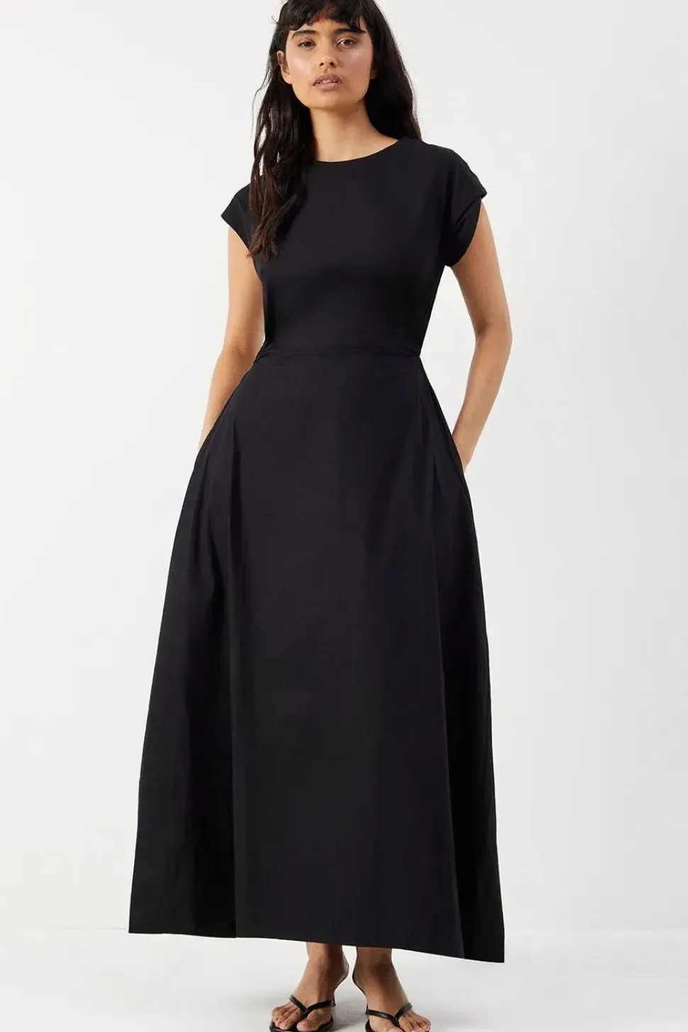 Poplin Cut Out Waist Midi Dress