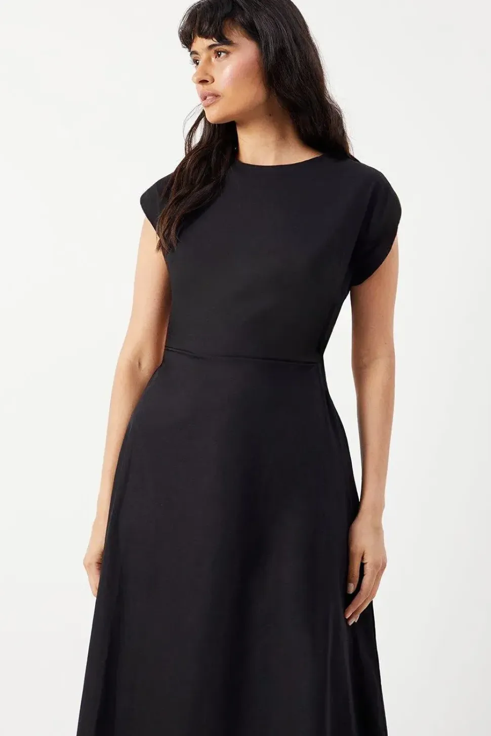 Poplin Cut Out Waist Midi Dress