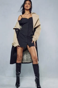 Poplin Off The Shoulder Button Through Shirt Dress