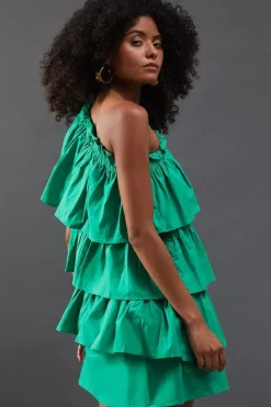 Poplin One Shoulder Ruffle Mini Dress