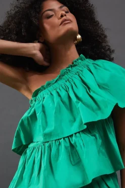 Poplin One Shoulder Ruffle Mini Dress