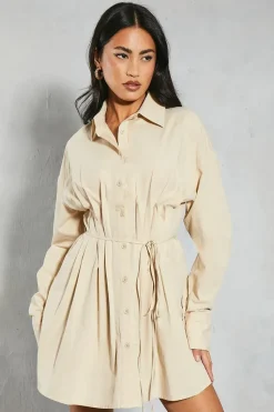 Poplin Pleated Detail Shirt Dress