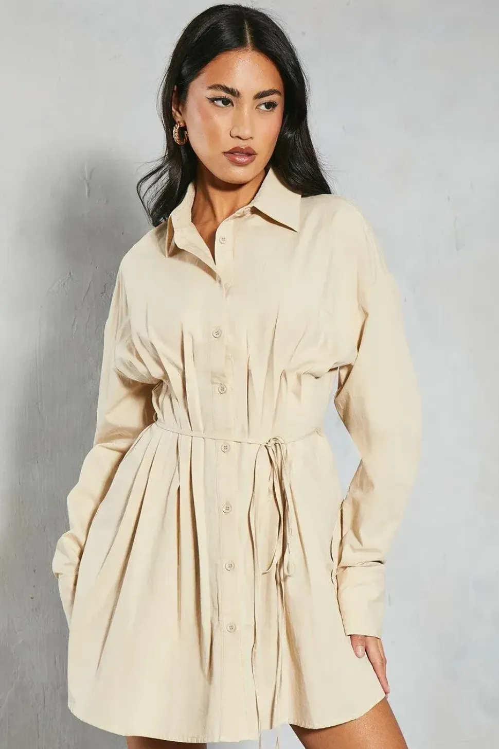 Poplin Pleated Detail Shirt Dress
