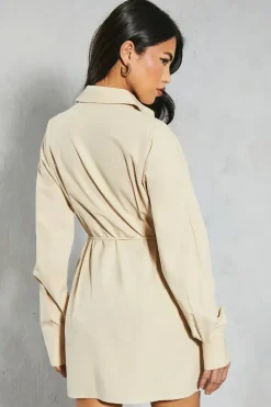 Poplin Pleated Detail Shirt Dress