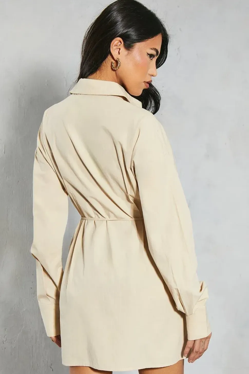 Poplin Pleated Detail Shirt Dress