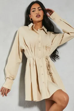 Poplin Pleated Detail Shirt Dress