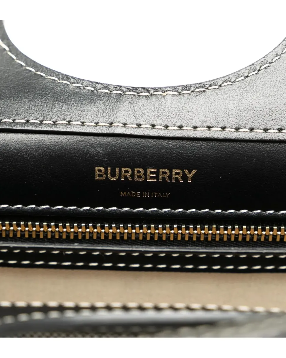 Preloved Canvas Bamboo Studded Hobo with Leather Trim and Bamboo
