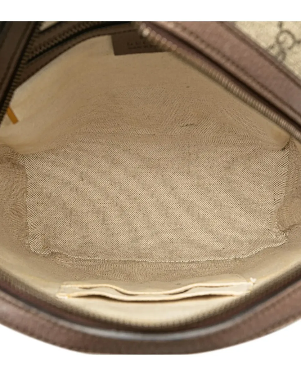 Preloved Canvas Crossbody Bag with Leather Trim and Multiple Pockets