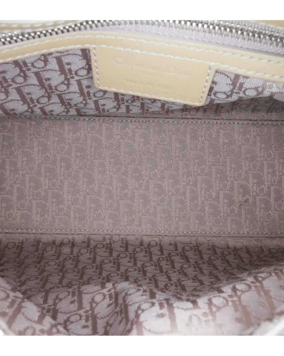 Preloved Canvas Hobo Bag with Leather Trim and Bamboo Ring Detail