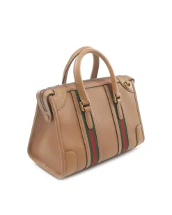Preloved Diamante Canvas Satchel with Leather Trim and Detachable
