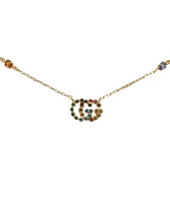 Preloved Double G Multicolored Crystal Pendant Necklace 18k Yellow