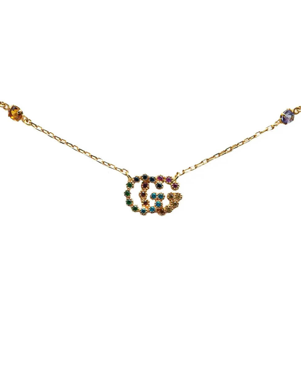 Preloved Double G Multicolored Crystal Pendant Necklace 18k Yellow