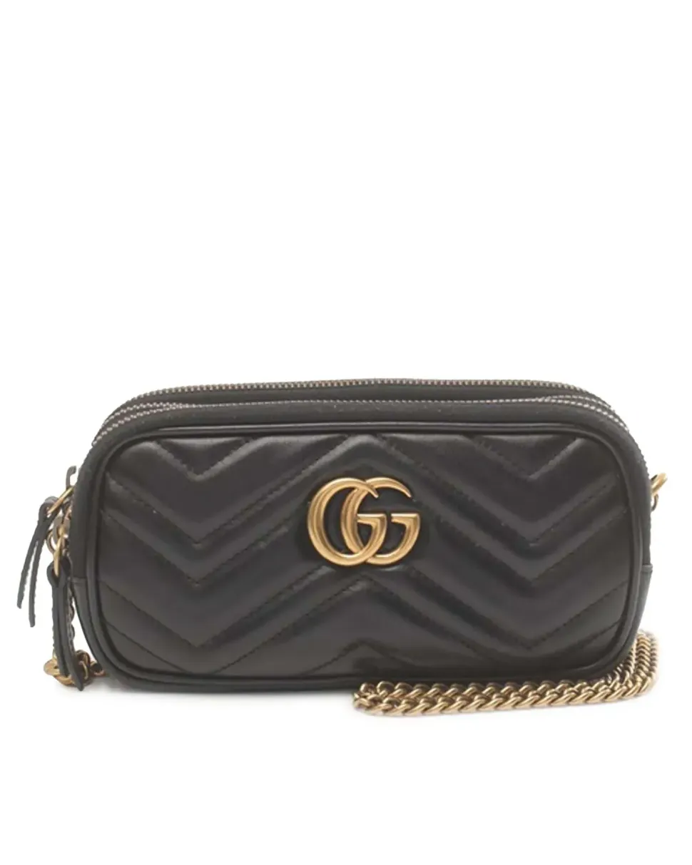 Preloved Embossed Leather Chain Link Shoulder Bag with Flap Closure