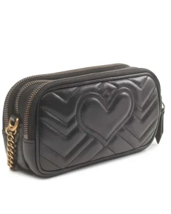 Preloved Embossed Leather Chain Link Shoulder Bag with Flap Closure