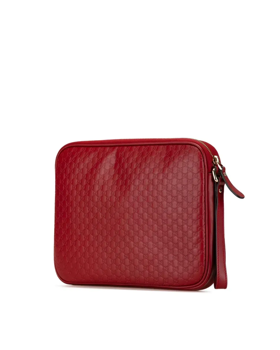 Preloved Embossed Leather Clutch Bag with Zip Pockets and Flat Side