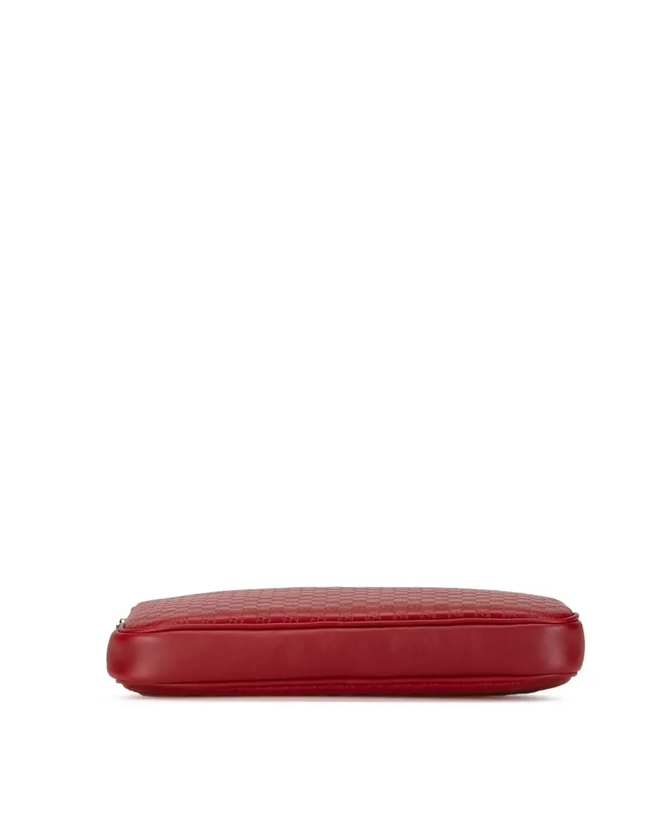 Preloved Embossed Leather Clutch Bag with Zip Pockets and Flat Side