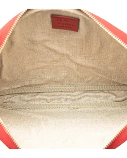 Preloved Embossed Leather Clutch Bag with Zip Pockets and Flat Side