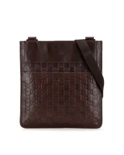 Preloved Embossed Leather Crossbody Bag with Adjustable Strap