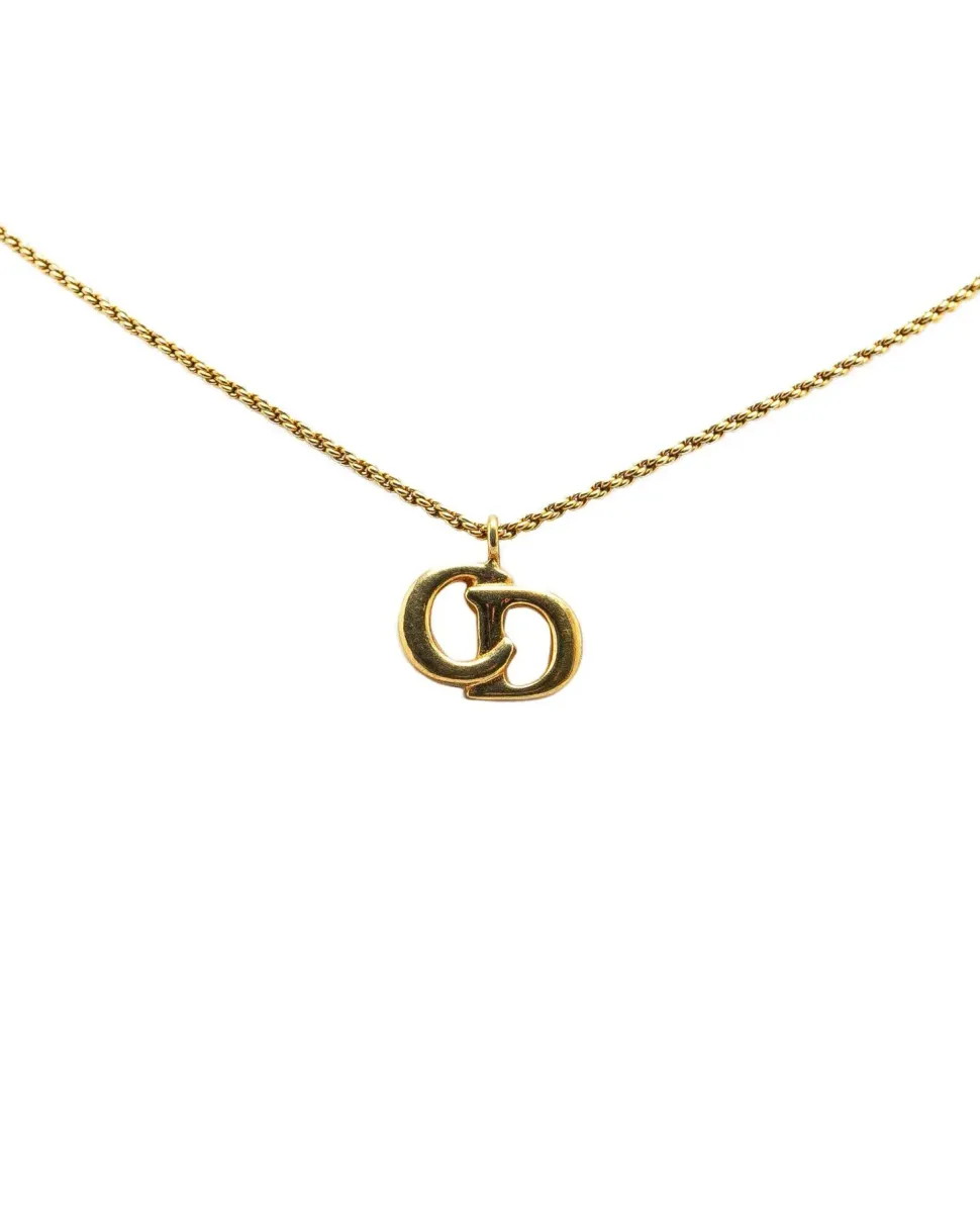 Preloved Gold Plated CD Logo Pendant Necklace with Spring Ring Closure