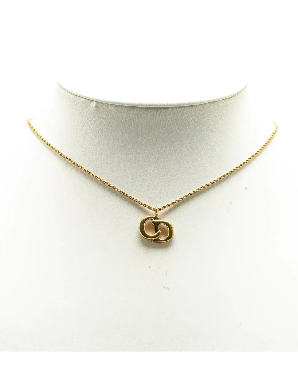 Preloved Gold Plated CD Logo Pendant Necklace with Spring Ring Closure