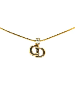 Preloved Gold Plated Rhinestone Pendant Necklace with Chain and Spring