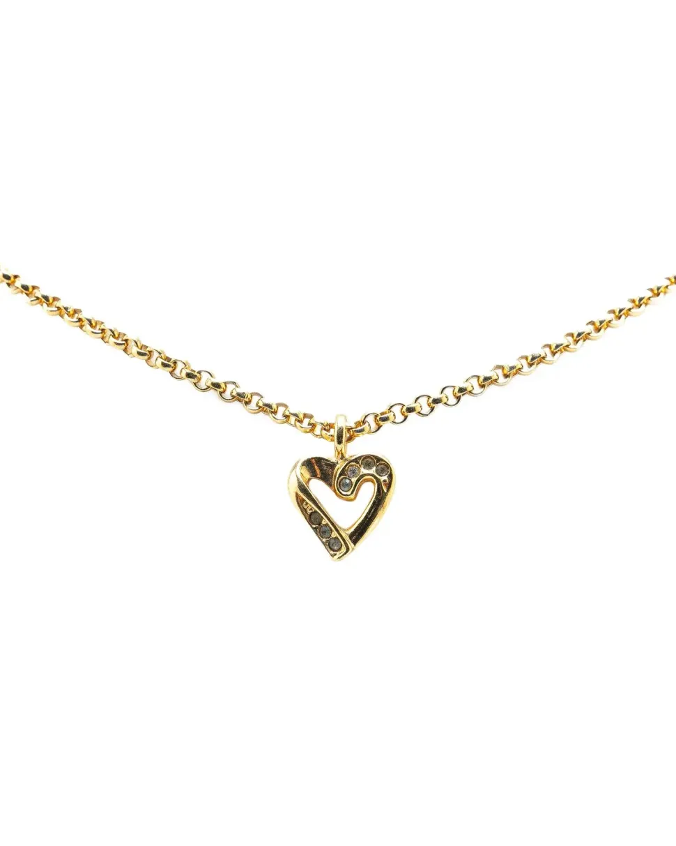 Preloved Gold Plated Rhinestone Pendant Necklace with Enamel Details