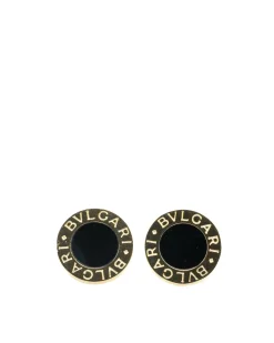 Preloved 18K Gold Onyx Stud Earrings with Push Back Closure