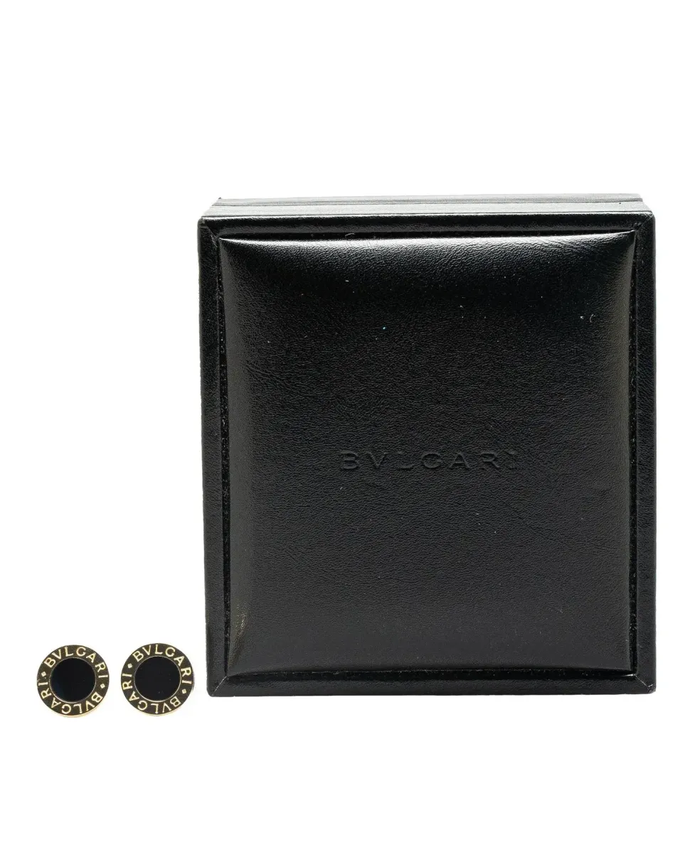 Preloved 18K Gold Onyx Stud Earrings with Push Back Closure