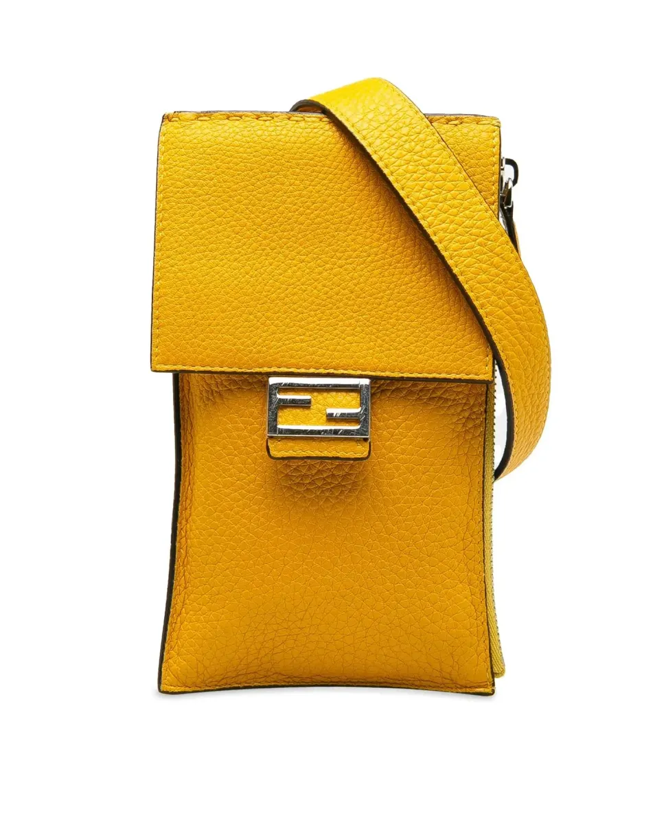 Preloved Leather Baguette Phone Crossbody Bag with Magnetic Snap