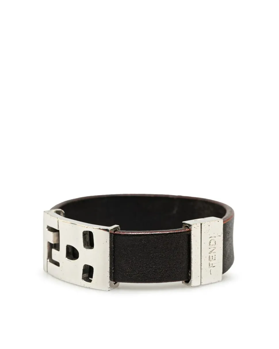 Preloved Leather Bracelet with Silver-Tone Hardware and Push Lock