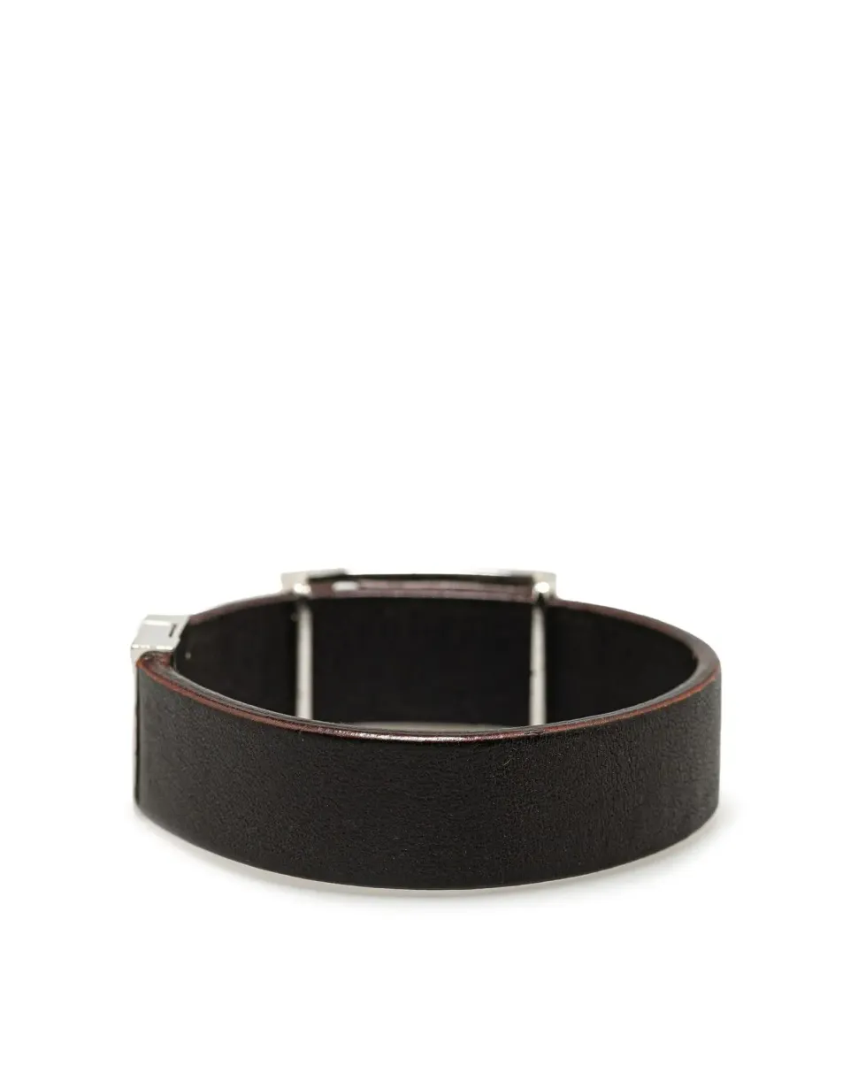 Preloved Leather Bracelet with Silver-Tone Hardware and Push Lock