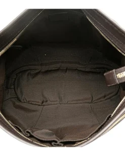 Preloved Leather Clutch with Web Detail and Top Zip Closure