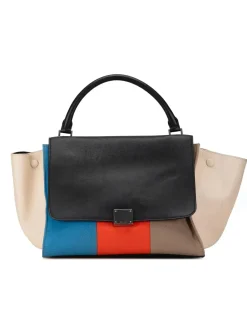 Preloved Leather Flat Baguette with Canvas Flap and Interior Zip