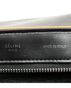 Preloved Leather Flat Baguette with Canvas Flap and Interior Zip