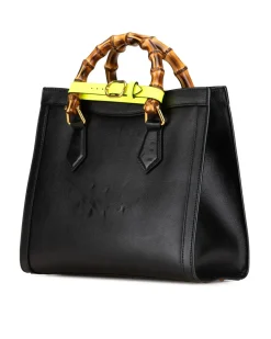 Preloved Medium Leather Satchel with Cut-Out Handles and Detachable