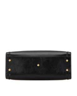 Preloved Medium Leather Satchel with Cut-Out Handles and Detachable